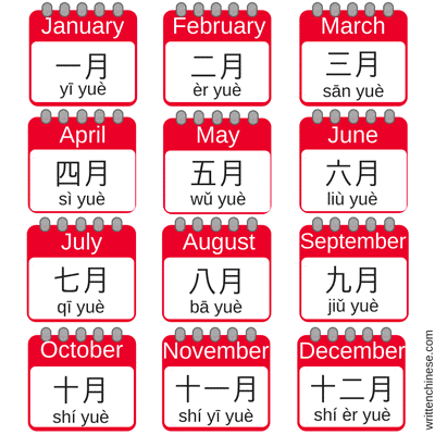 how to write months in mandarin